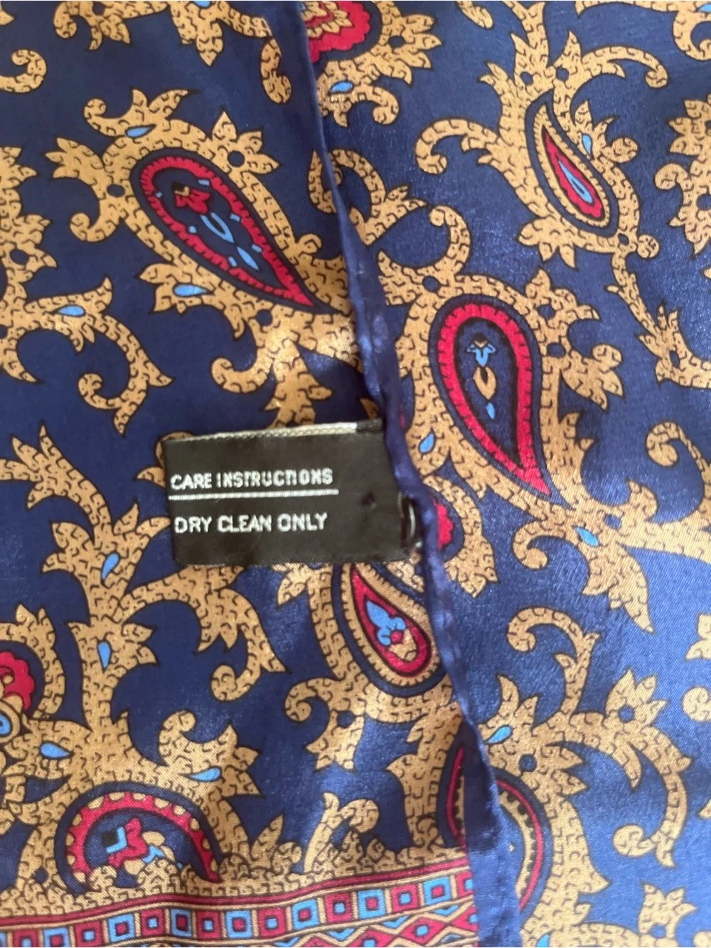 Silk Paisley Scarf in Deep Blue with Gold & Magenta Accents